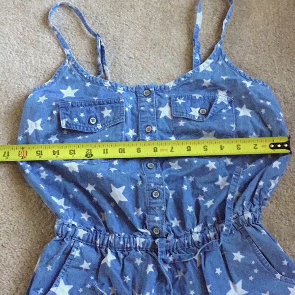 Celestial patriotic blue denim stars strappy shorts romper 100% cotton organic - Picture 9 of 11